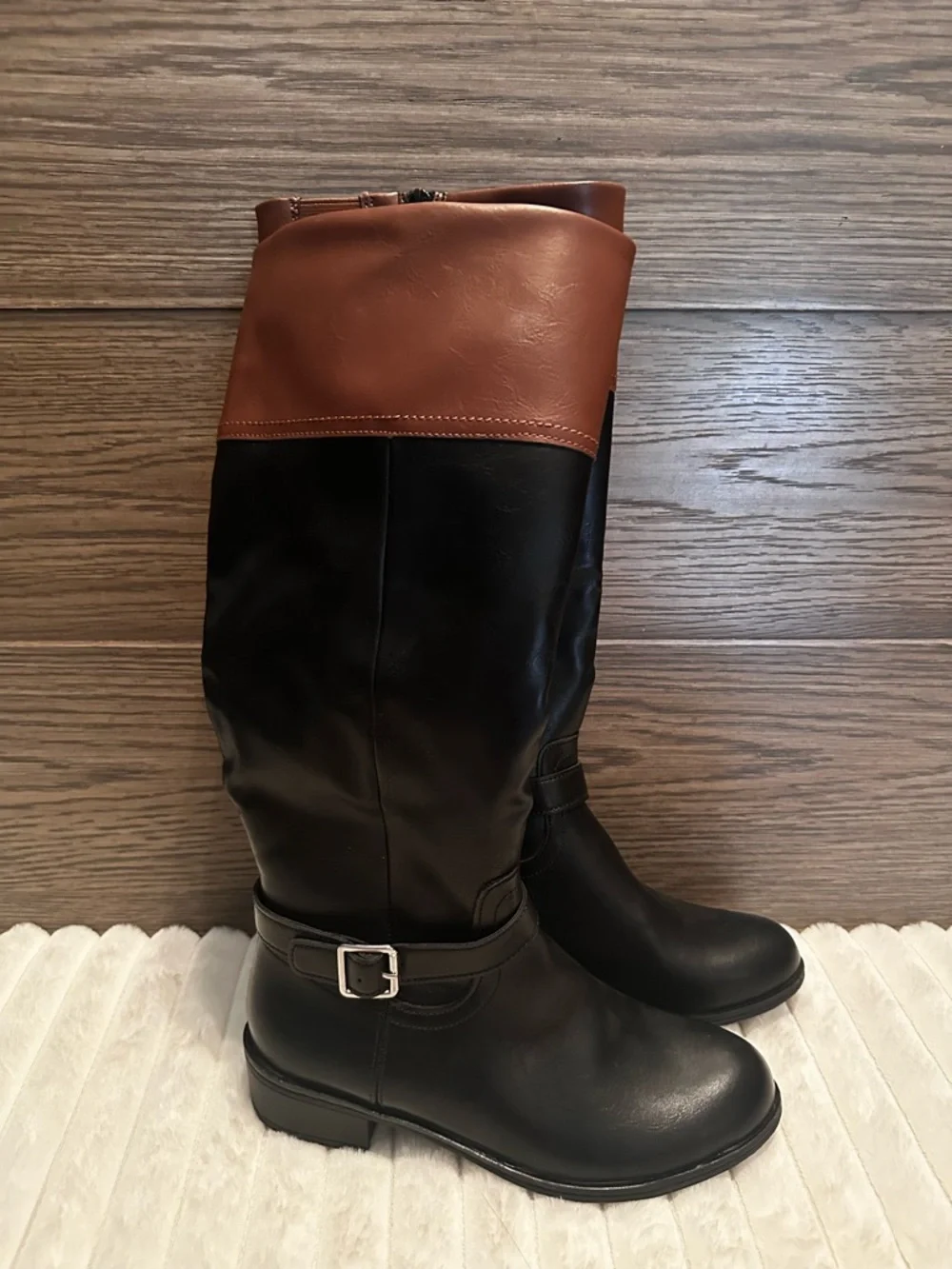 St. John's Bay Black and Brown Over-the-Knee Riding Boots - Picture 2 of 6